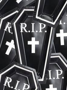 10 buc/20 buc/50 buc Halloween farfurie de hârtie în formă de sicriu RIP farfurie alb-negru farfurie de cină pentru Halloween petrecere consumabile decor de masă