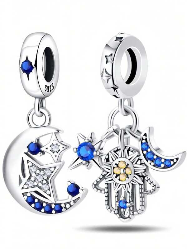 1count DIY Moonlight, Guardian Hand Three Pieces Pendant, 925 Sterling Silver Material Is Not Allergic, Creative DIY Pendant, Holiday Gifts, Suitable For Daily Wear