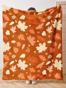 1pc Maple Leaf Pattern Blanket, Harvest Festival Blanket, Soft Warm Plush Throw Blanket, Suitable For Home Decor, Living Room, Sofa, Nap, Lounge Chair And Bedroom,Fall Decor,Autumn Decor,Room Decor - Multicolor - View 11
