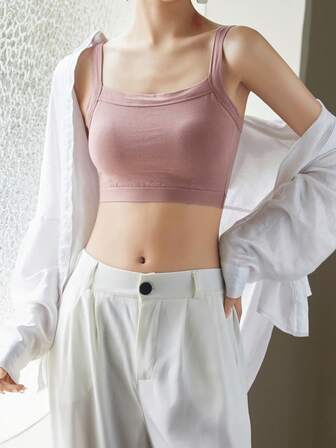 Women's Fixed Pad Sports Bra Wireless Seamless Tube Top Bra, Pink