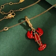 1pc Unique Design Movable Red Lobster Pendant Necklace, Elegant Enamel Cute Animal Keychain, Suitable For Women's Daily Wear