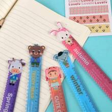 1 件动物图案 5.9 英寸尺子 - 耐用塑料，彩色花卉图案，适合办公室和学校使用