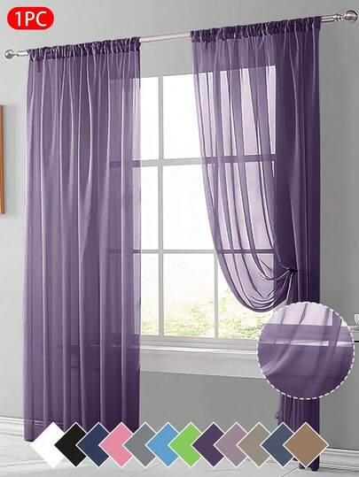 1pc Sheer Voile Curtain, Lightweight Translucent Fabric, Sun Blocking & Heat Insulation, Rod Pocket Top Design, Good Drapability, Suitable For Living Room, Bedroom, Balcony Decor | Autumn Decor, Room Decor