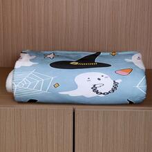 1pc Halloween Themed Plush Flannel Blanket, Featuring Ghost & Spider Web Patterns, Soft & Cozy Cartoon Halloween Themed Blanket, Ideal For Holiday Decor & Gifts, Suitable For Living Room, Bedroom, Office, Camping, Party, Autumn Design, Nap Blanket | Sofa Throw | Air Conditioning Blanket, Multiple Sizes Available, Bedroom Decor Blanket, Blue Blanket
