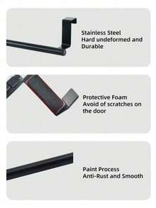 1pc Stainless Steel Towel Rod, Bathroom Door Hanging Towel Rack, Bathroom Accessories, Punch-Free Cabinet Door Hanging Rag Hanger, Cabinet Door Back Towel Single Rod