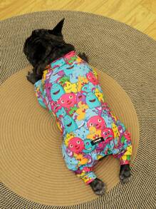 舒适狗狗连体衣，狗狗睡衣，狗狗恢复服，超柔软且有弹性，防舔，适合中小型和大型犬品种的宠物睡衣，适合狗狗换毛，俏皮怪物彩色印花图案，S-6XL - 彩色 - 查看 7