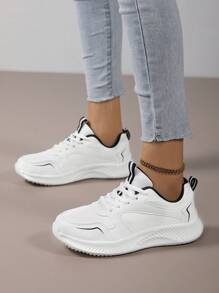 女士刻字日常旅游休闲运动鞋,品牌特价厚底老爹鞋2025秋冬新款女鞋防滑软底高弹轻便运动鞋,四季白色运动鞋女轻便软底小白鞋爆款皮跑步鞋, - 白色 - 查看 4