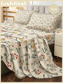 Juego de ropa de cama de 4 piezas con sábana estampada - Multicolor - Ver 1