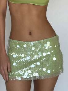 Sequins Mini Skirts Low Rise Bodycon Short Skirt Hot Girl Y2K Sparkle Skirt Women Festival Rave Club Party Holiday - màu xanh lá - Xem 3