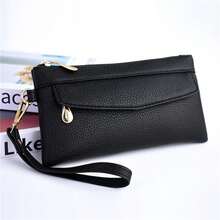 2024 Carteras de Moda para Mujeres Marca de Cuero Monedero Diseño Largo Bolsa de Mano Monedero Portatarjetas Clutch Monedero Clip de Dinero - Negro - Ver 1