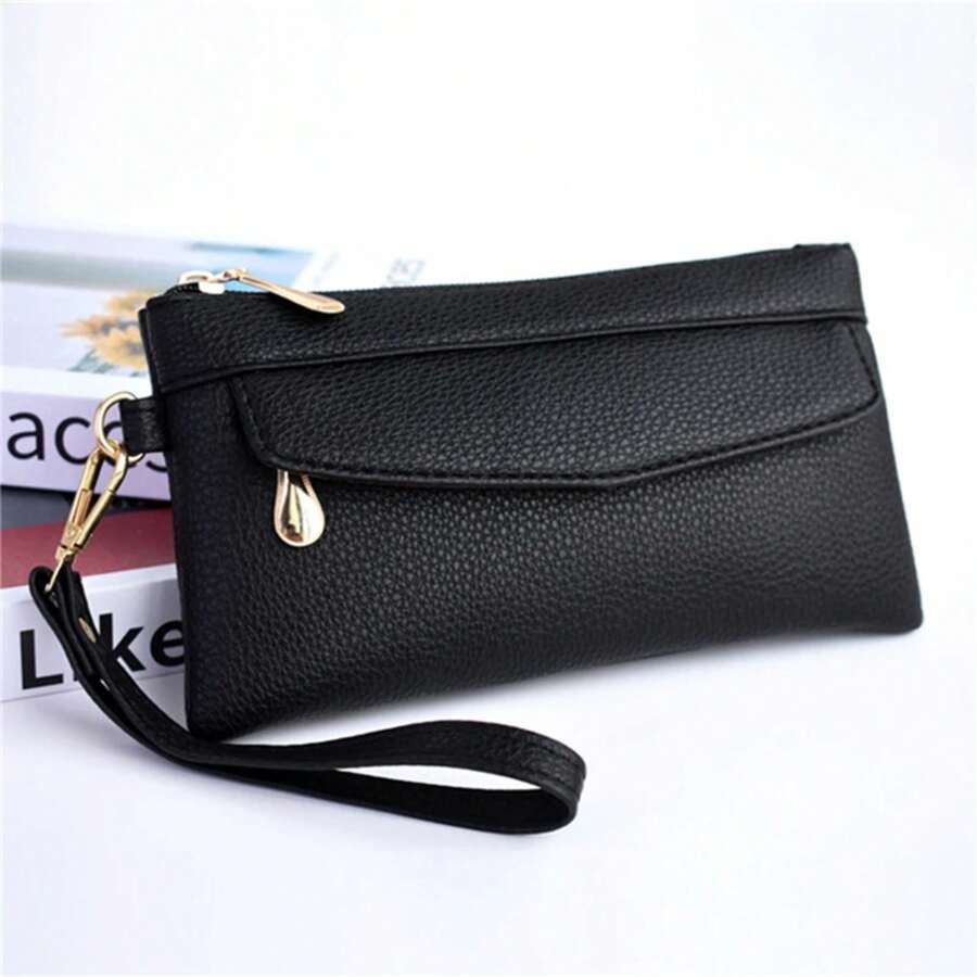 2024 Carteras de Moda para Mujeres Marca de Cuero Monedero Diseño Largo Bolsa de Mano Monedero Portatarjetas Clutch Monedero Clip de Dinero - Negro - Ver 1