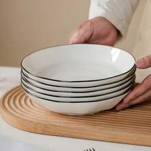 New Creative Plate, Household Dining Plate, Diamond Pattern Design, White Color, 8.15 Inch, Unique Black Spiral, Minimalist Style, New Fashionable Steak Plate, Fruit Plate, Vegetable Plate, Ceramic Material, Household Kitchen Supplies