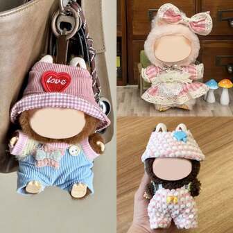 [Dress Only] New 17cm Plush Doll 1st/2nd/3rd Generation Labobo Vinyl Figurine Clothes, Cute Retro Floral Lace Pink Dress For Labubu