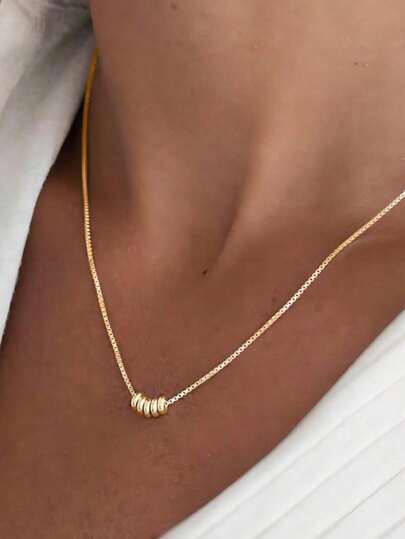 1pc Minimalist Golden Venetian Circle Necklace, Fashion Jewelry Gift For Women, Perfect For Daily Wear