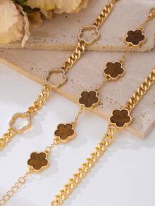 Bộ 3 vòng tay chuỗi hạt đính đá hình cỏ ba lá nâu cho nữ - màu nâu - Xem 5