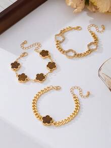 Bộ 3 vòng tay chuỗi hạt đính đá hình cỏ ba lá nâu cho nữ - màu nâu - Xem 2