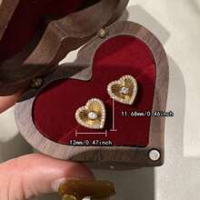 1 pieza Pendientes de botón con forma de corazón de textura radiante de lujo de cobre con circonita cúbica sintética, adecuado para regalo, fiesta, vacaciones, casual, banquete, diario, uso en días festivos, peso total: 2.6g