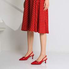 Red Kitten Heels For Women Slingback Low Heels Pointed Closed Toe Pumps With Buckle Women's Pumps Shoes - 紅色 - 查看 11