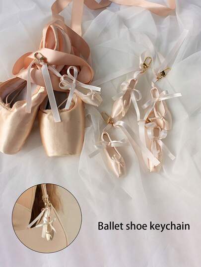 1pc Handmade Ballet Shoe Keychain, Satin Fabric, Multiple Colors Available, Fashion Accessory, Personalized Gift For Family And Friends, Can Be Used As Bag Charm Or Travel Accessory (2 Connector Types Randomly Shipped)