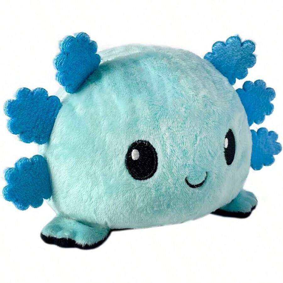 TeeTurtle - The Original Reversible Axolotl Plushie - Gray + Rainbow - Cute Sensory Fidget Stuffed Animals That Show Your Mood - 藍+黑蠑螈 - 查看 1