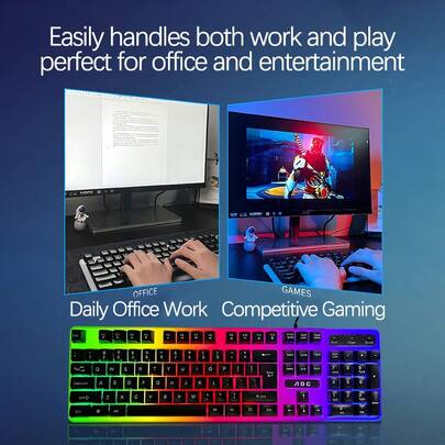 AOC KM100 Gaming Keyboard And Mouse Set, Mechanical Feel Membrane Buttons, Colorful Breathing Light Effects, High-Precision Optical Mouse, Plug And Play USB, All-Round Choice For Internet Cafes/Home Use, Black