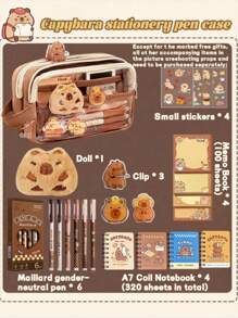 Capibara-Themed Pen Bag. It Has A Large Capacity And Is Transparent With A Handle. In The Maillard Color Scheme, It's A Multifunctional Stationery Box Suitable For Primary And Junior High School Students.,For School Supplies,Back To School
