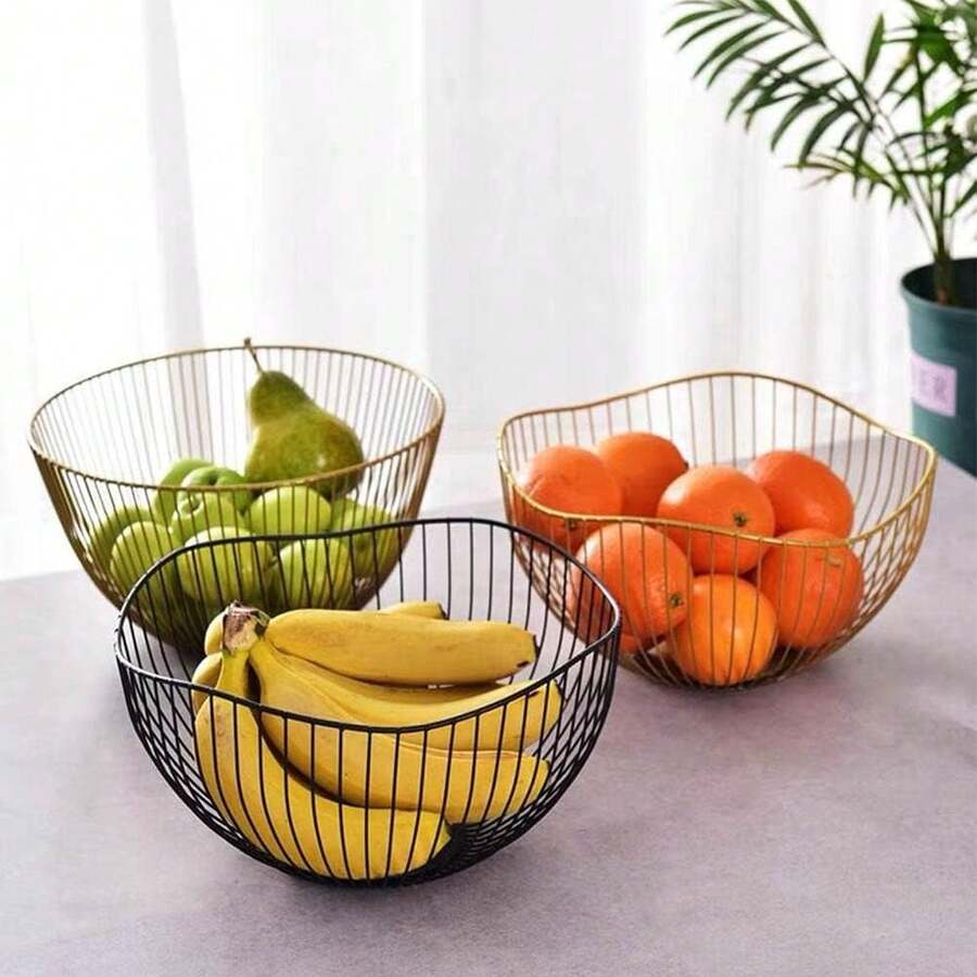 Iron Fruit Basket, Rust-Resistant & Breathable Snack Bowl - Kitchen Storage Organizer Rack, Can Hold Fruits And Packaged Snacks, Also Suitable For Living Room Or Kitchen