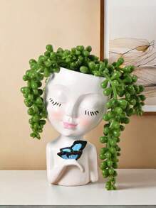 1pc Succulent Flower Pot With Cute Doll Pattern And Resin Flower Pot With Drainage Holes, Creative Decoration, Suitable For Men's And Women's Gifts, Office And Garden Decoration. Home Decor Vase Room Decor Flower Vase Glass Vase