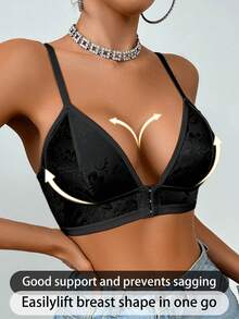 Reggiseno comodo da indossare tutti i giorni con chiusura davanti senza fili per le donne - nero - Visualizzare 3
