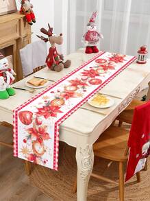 1pc Merry Christmas Table Runner, Christmas Flower Christmas Ball Design Christmas Table Cloth, Christmas Decorations For Home, Room Decor, Christmas Party Decor, Christmas Ornaments, Christmas Tablecloth, Xmas, Christmas Eve, Christmas Presents, Christmas Gifts, Christmas Kitchen Decor, Winter Decor, 2026 New Year Decorations