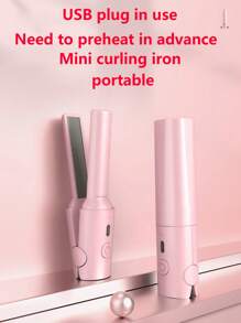 Mini alisador y rizador de cabello 2 en 1 alimentado por USB, plancha de pelo portátil, mini plancha para flequillo, rizada de cabello de bajo consumo inalámbrica y sin recarga para dormitorio, alimentado por USB (sin recarga) - Punta caliente