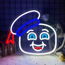 棉花糖人游戏霓虹灯墙饰 - 非常适合视频游戏迷和节日场合万圣节装饰灯家居装饰派对装饰万圣节装饰房间装饰万圣节花园装饰礼物仙女