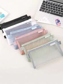1个透明网状铅笔盒，简约桌面收纳盒，适用于办公和学习用品，可视考试专用铅笔袋，文具 - 彩色 - 查看 7