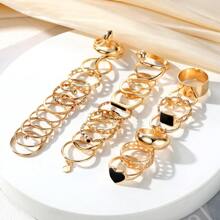 50pcs/Set Elegant Vintage Mauve Color Women's Gold Tone Ring Set, Includes Square, Butterfly, Heart Shaped Wide Band Designs, Suitable For Daily, Vacation, Party, Wedding Wear, Fashionable Versatile Jewelry Gift Set For Family And Friends