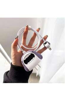 Set de 4 accesorios protectores para cargador y cable compatibles con cargador Apple 18/20W, que incluye: funda para adaptador de cargador, protector de cable, organizador de cable, anti-arañazos, anti-colisión y anti-suciedad, con diseño de tiburón gris y estilo lindo de dibujos animados - Gris - Ver 6