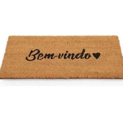 Tapete para Entrada Fibra De Coco Bem Vindo 60x33cm Kapazi Marrom-claro