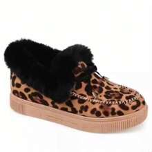 Foreign Trade Women's Shoes  Hot  Leopard Print Plus Size Snow Boots Winter Round Toe Thick Sole Fleece Lined Warm Women's Shoes In Stock