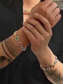 Pulsera de cadena de cristal multicolor elegante y minimalista vintage, joyería casual y encantadora de moda para hombres, accesorio de fiesta para todos los días - Pulsera geométrica de diamantes de imitación - Ver 12