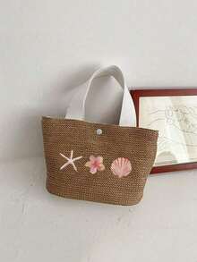 1 pièce Grand sac fourre-tout tressé de style bohème - Sac à main noir spacieux pour la plage, le camping en extérieur, tissu durable avec fermeture magnétique, idéal pour l'aventure des femmes, sac de plage - Multicolore - Voir 13