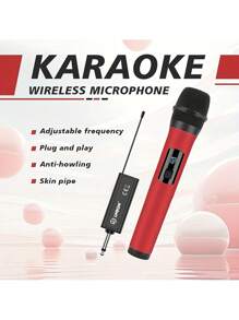 LMBGM Professional Wireless Microphone 800mAh Battery Leather Lacquer Craft Home KTV Outdoor Portable Singing Performance Microphone Handheld Microphone System - Red - View 2