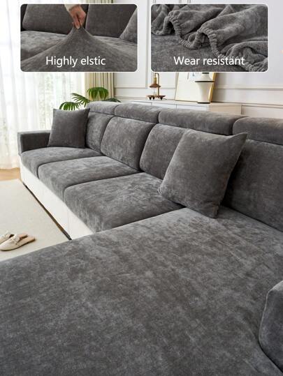 1pc Stretch Sofa Cover, Non-Slip Full Coverage Sofa Seat Cover, 400g High Grammage Chenille Fabric, Suitable For All Seasons, Machine Washable, Dust-Proof And Dirt-Resistant, Pet-Friendly, Home Decor, Adjustable For Corner Sofa, Bedroom, Office, Living Room, 1/2/3/4 Seater Sofa