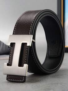 1 条男士皮带，荔枝纹光滑带扣，H 型带扣，时尚休闲百搭腰带秋冬配饰，适合青少年、青年、男士、休闲、户外、运动、度假、毕业礼物、生日、日常穿着