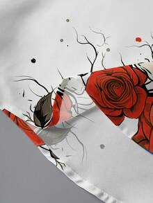 男士哥特式骷髅与红玫瑰印花长袖衬衫，个性化哥特风格全印花翻领纽扣休闲衬衫，艺术氛围万圣节设计，秋冬 - 彩色 - 查看 6