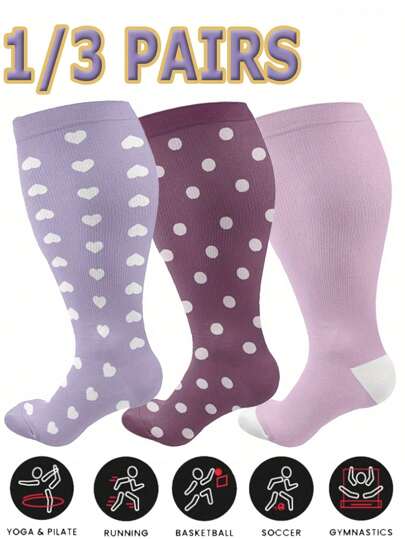 3 Pairs Plus Size Compression Socks Circulation 15-20 Mmhg For Women Men Wide Calf Pregnancy Maternity Knee High Best Rated Support For Pregnant Medical Running Nursing Athletic Fit Cycling, Y2k