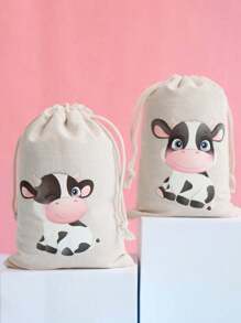 10*15cm Sac à cordon de thème de la ferme des animaux, sac à motif de vache de dessin animé mignon, sac cadeau pratique convenant pour la fête, l'emballage de cadeau d'anniversaire, avec de multiples designs de vache de dessin animé, sac de décoration de vacances chaleureux et intéressant