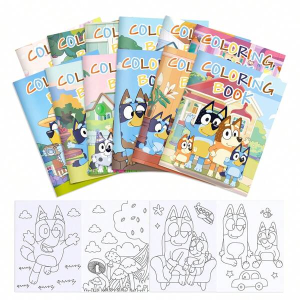 Bluey 6 Stück oder 12 Stück oder 24 Stück Blueys Familie und Freunde Anime Figuren, Malvorlagen Malbuch, Cartoon süße Bluey Bingo Hund süße Coco Rusty Muffin Graffiti Malvorlagen Buch