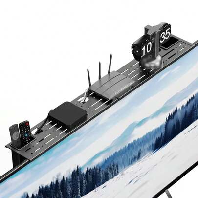 Adjustable TV Screen Top Shelf Computer Monitor Desktop Screen Top Storage Rack TV Media Box, Router Shelf With 2 Storage Boxes