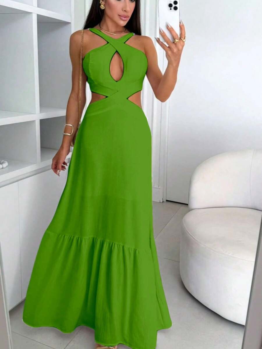 Vestido Longo Feminino Transpassado Decote - Verde - Visão 1