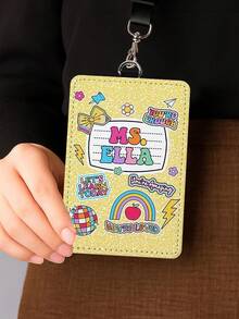 1 pieza Portaidentificación de cuero personalizado para maestros, regalo para maestros, regalo de aprecio a maestros, regalo de regreso a clases, portaidentificación personalizado con tema de útiles escolares, regalo de útiles escolares para maestros, impresión gráfica, suministros de regalo de Navidad, regalo de la semana de aprecio a maestros - Multicolor - Ver 12
