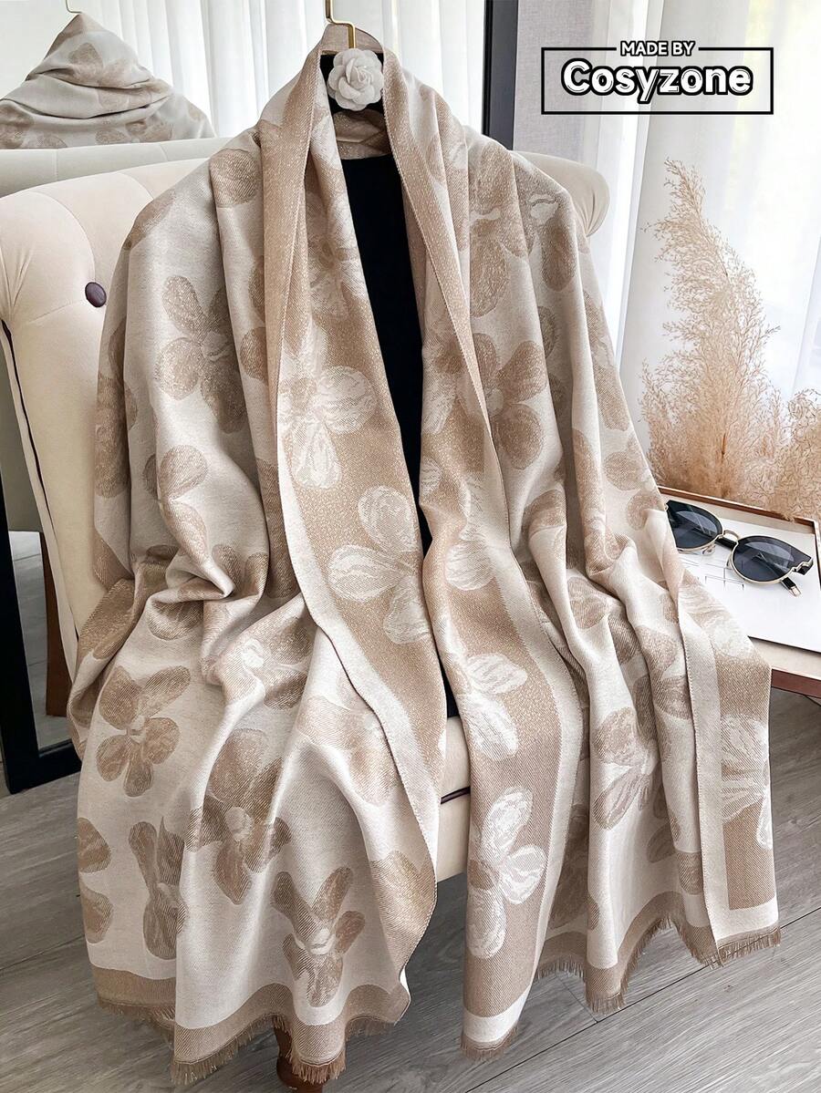 1 pezzo Elegante sciarpa in jacquard floreale con fili d'oro, scialle versatile da donna per ambienti climatizzati, indumento esterno per primavera/autunno, adatto per abbinamenti quotidiani e uso all'aperto con abiti - Multicolore - Visualizzare 1
